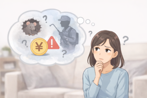 心配する女性と謎の考え