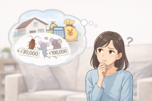 害虫駆除の費用に悩む女人