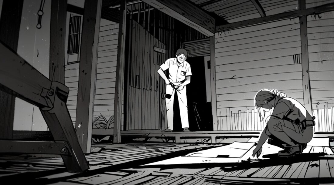 シロアリ駆除の料金相場と見積もりのポイントを示すイラスト。シロアリが木材を食べている様子と害虫駆除業者が調査している場面が描かれている