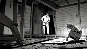 シロアリ駆除の料金相場と見積もりのポイントを示すイラスト。シロアリが木材を食べている様子と害虫駆除業者が調査している場面が描かれている